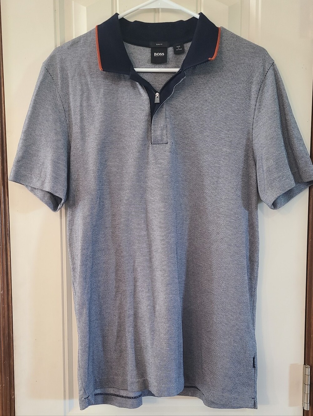 Hugo Boss Navy Gingham Polo Slim Fit Size L